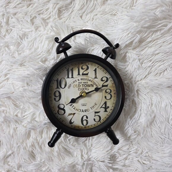 Other - Antique Style Black & Brown Metal Clock Home Decor Office Vintage Inspo